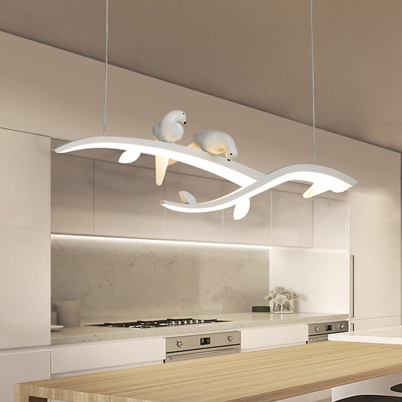 Modern Branch Hanging Light Acrylic LED Dining Room Suspended Pendant Lamp in White with Bird Deco, Warm/White Light White Clearhalo 'Ceiling Lights' 'Modern Pendants' 'Modern' 'Pendant Lights' 'Pendants' Lighting' 732484