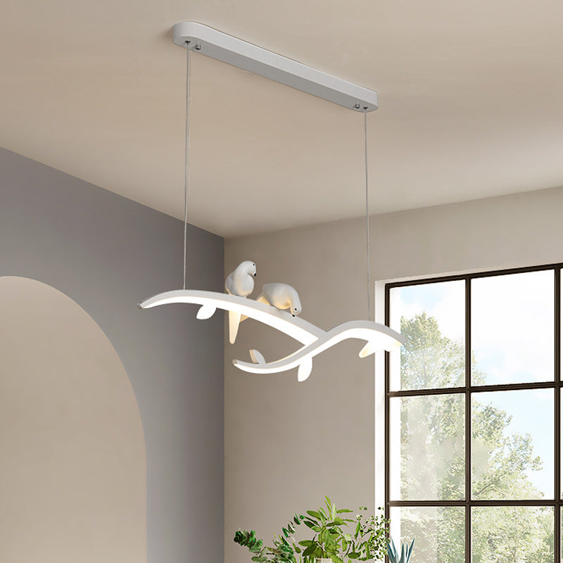 Modern Branch Hanging Light Acrylic LED Dining Room Suspended Pendant Lamp in White with Bird Deco, Warm/White Light Clearhalo 'Ceiling Lights' 'Modern Pendants' 'Modern' 'Pendant Lights' 'Pendants' Lighting' 732486