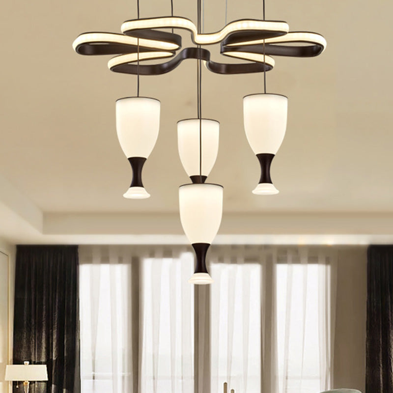 Coffee 4-Cup and Twist Ceiling Light Fixture Modernist LED Acrylic Multi Light Pendant Coffee Clearhalo 'Ceiling Lights' 'Modern Pendants' 'Modern' 'Pendant Lights' 'Pendants' Lighting' 732489