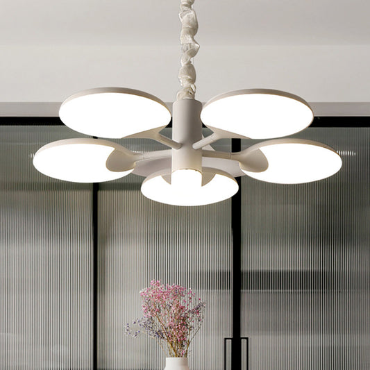 Modernism Circle Hanging Chandelier Acrylic 5 Lights Dining Room LED Pendant in White with Radial Design White Clearhalo 'Ceiling Lights' 'Chandeliers' 'Modern Chandeliers' 'Modern' Lighting' 732499