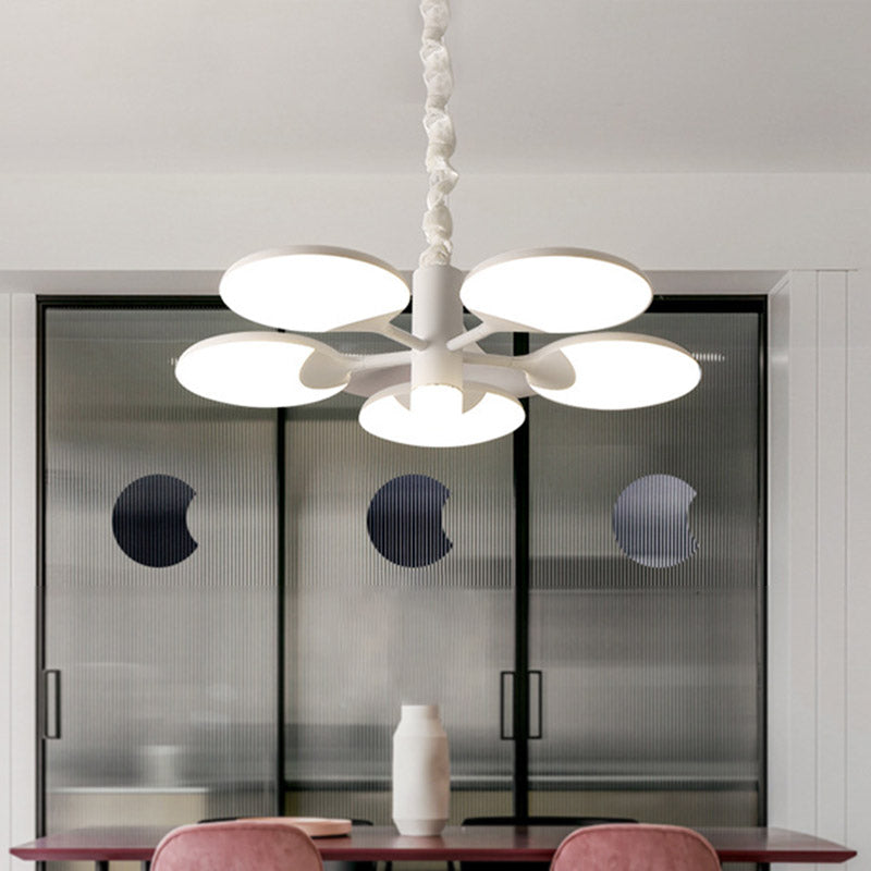 Modernism Circle Hanging Chandelier Acrylic 5 Lights Dining Room LED Pendant in White with Radial Design Clearhalo 'Ceiling Lights' 'Chandeliers' 'Modern Chandeliers' 'Modern' Lighting' 732500