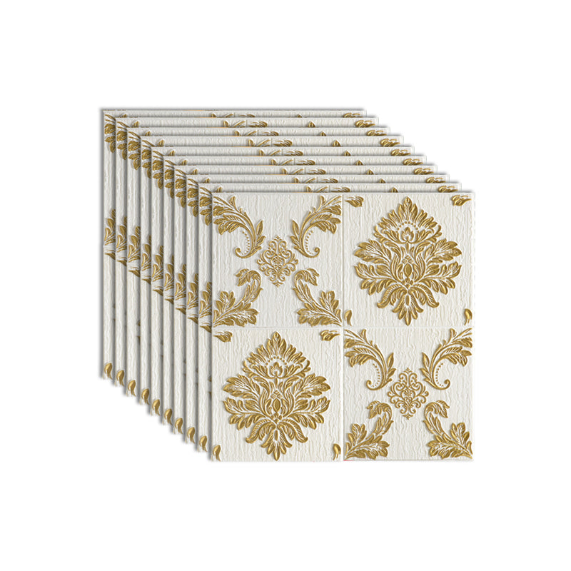 Modern Wall Paneling 3D Print Peel and Stick Waterproof Wall Panel White-Gold 10-Piece Set Clearhalo 'Flooring 'Home Improvement' 'home_improvement' 'home_improvement_wall_paneling' 'Wall Paneling' 'wall_paneling' 'Walls & Ceilings' Walls and Ceiling' 7325274