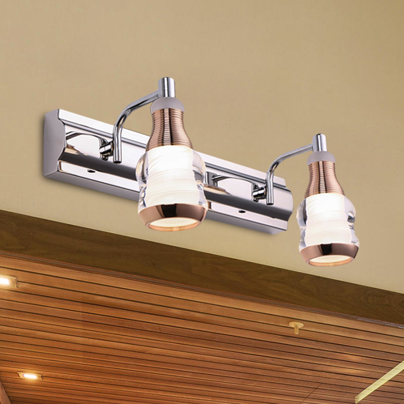 Linear Vanity Wall Light Modern Metal 2/3 Bulbs 12"/18" Long Chrome LED Wall Mount Lamp in White/Warm Light Chrome 12" Clearhalo 'Cast Iron' 'Glass' 'Industrial' 'Modern wall lights' 'Modern' 'Tiffany' 'Traditional wall lights' 'Vanity Lights' 'Wall Lights' Lighting' 732533