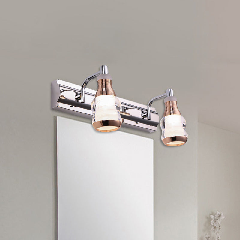 Linear Vanity Wall Light Modern Metal 2/3 Bulbs 12"/18" Long Chrome LED Wall Mount Lamp in White/Warm Light Clearhalo 'Cast Iron' 'Glass' 'Industrial' 'Modern wall lights' 'Modern' 'Tiffany' 'Traditional wall lights' 'Vanity Lights' 'Wall Lights' Lighting' 732534