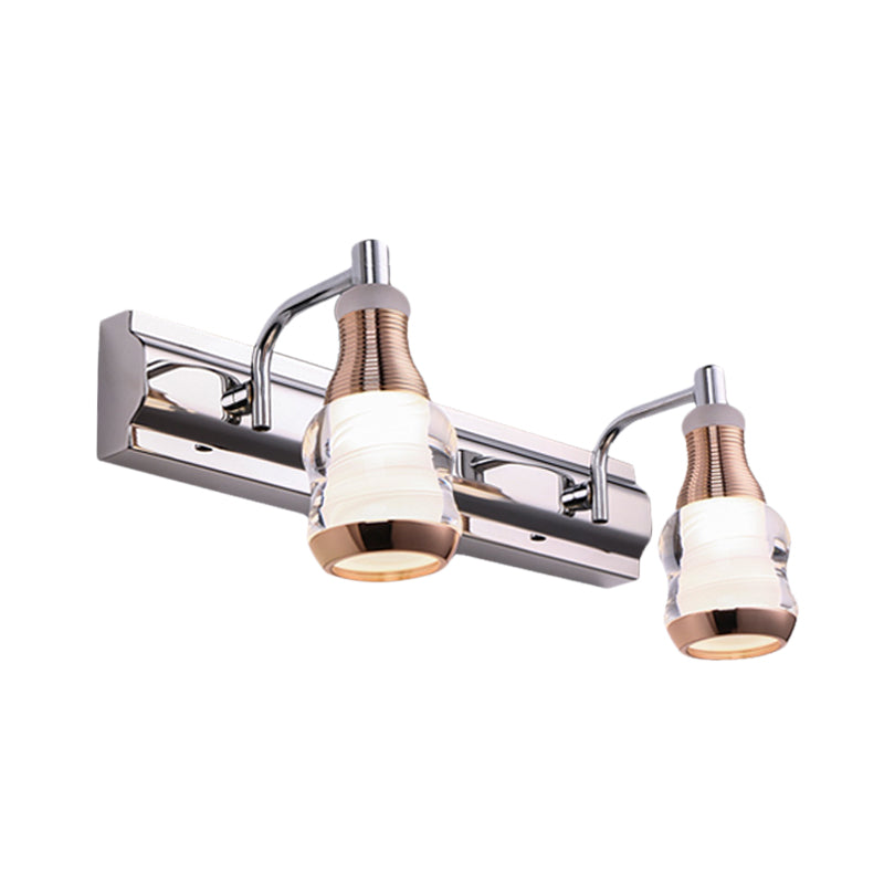 Linear Vanity Wall Light Modern Metal 2/3 Bulbs 12"/18" Long Chrome LED Wall Mount Lamp in White/Warm Light Clearhalo 'Cast Iron' 'Glass' 'Industrial' 'Modern wall lights' 'Modern' 'Tiffany' 'Traditional wall lights' 'Vanity Lights' 'Wall Lights' Lighting' 732535