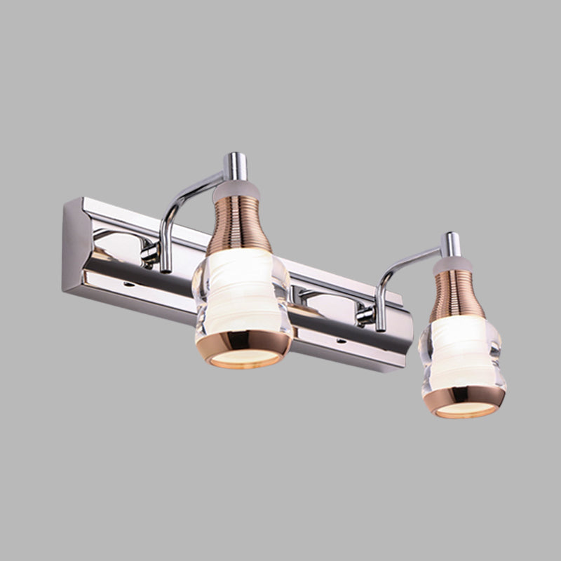 Linear Vanity Wall Light Modern Metal 2/3 Bulbs 12"/18" Long Chrome LED Wall Mount Lamp in White/Warm Light Clearhalo 'Cast Iron' 'Glass' 'Industrial' 'Modern wall lights' 'Modern' 'Tiffany' 'Traditional wall lights' 'Vanity Lights' 'Wall Lights' Lighting' 732536
