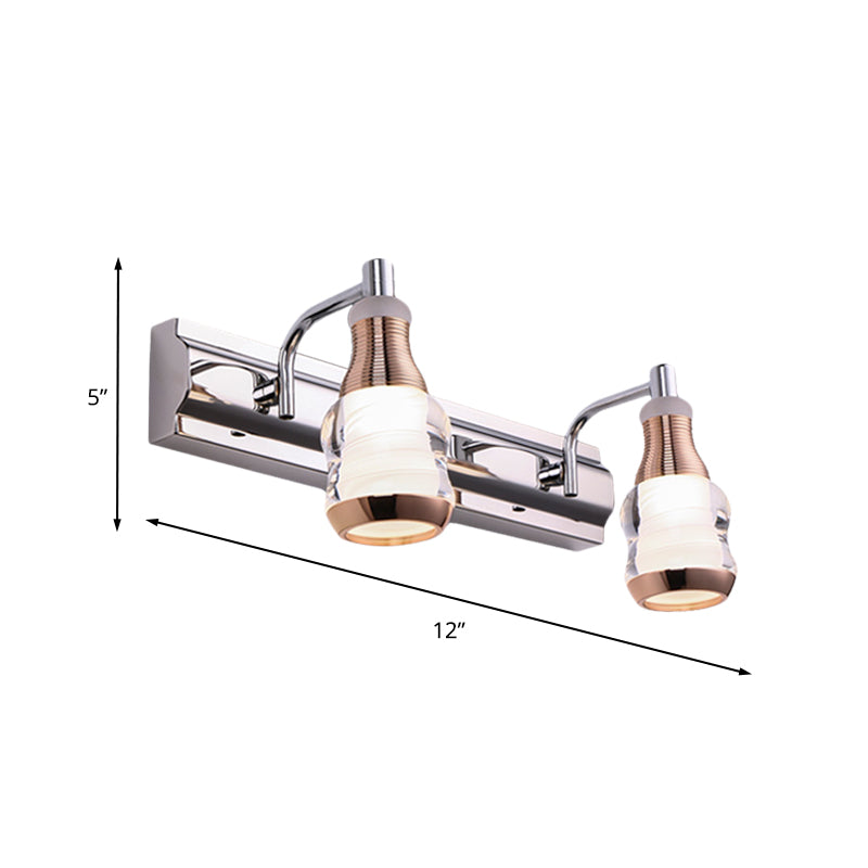 Linear Vanity Wall Light Modern Metal 2/3 Bulbs 12"/18" Long Chrome LED Wall Mount Lamp in White/Warm Light Clearhalo 'Cast Iron' 'Glass' 'Industrial' 'Modern wall lights' 'Modern' 'Tiffany' 'Traditional wall lights' 'Vanity Lights' 'Wall Lights' Lighting' 732537
