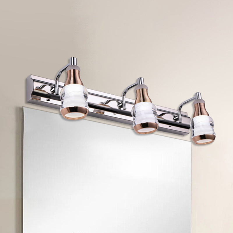 Linear Vanity Wall Light Modern Metal 2/3 Bulbs 12"/18" Long Chrome LED Wall Mount Lamp in White/Warm Light Chrome 18" Clearhalo 'Cast Iron' 'Glass' 'Industrial' 'Modern wall lights' 'Modern' 'Tiffany' 'Traditional wall lights' 'Vanity Lights' 'Wall Lights' Lighting' 732538