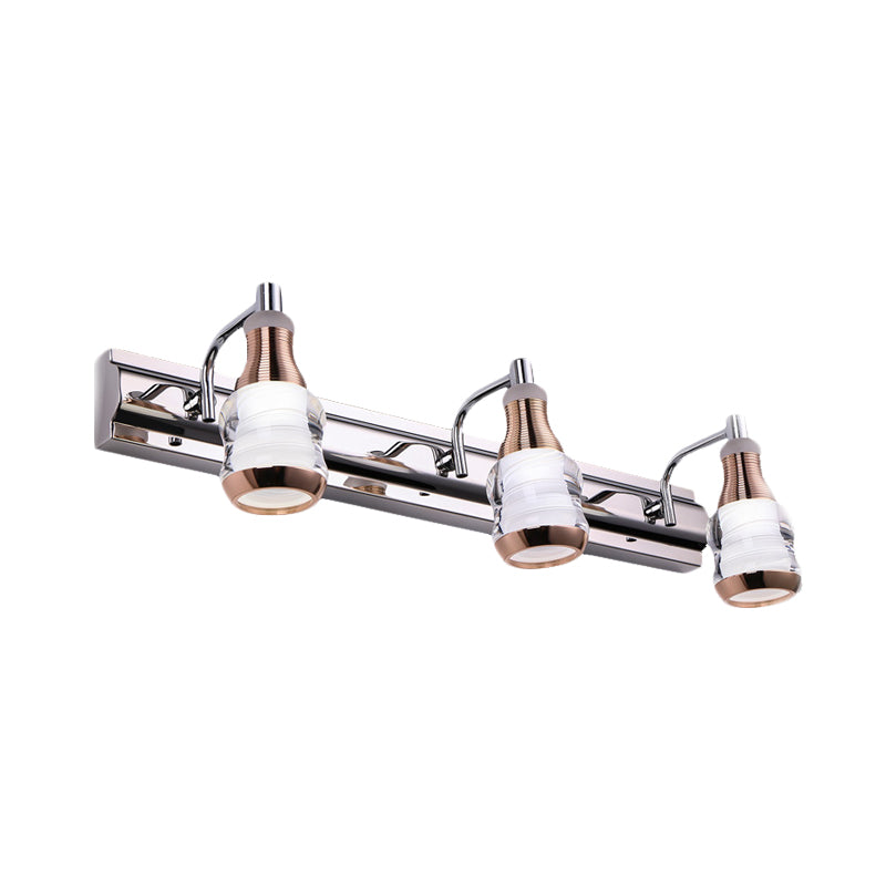 Linear Vanity Wall Light Modern Metal 2/3 Bulbs 12"/18" Long Chrome LED Wall Mount Lamp in White/Warm Light Clearhalo 'Cast Iron' 'Glass' 'Industrial' 'Modern wall lights' 'Modern' 'Tiffany' 'Traditional wall lights' 'Vanity Lights' 'Wall Lights' Lighting' 732540