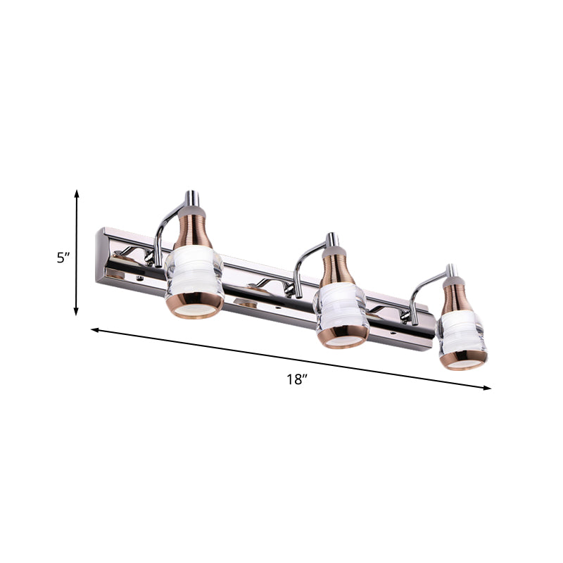 Linear Vanity Wall Light Modern Metal 2/3 Bulbs 12"/18" Long Chrome LED Wall Mount Lamp in White/Warm Light Clearhalo 'Cast Iron' 'Glass' 'Industrial' 'Modern wall lights' 'Modern' 'Tiffany' 'Traditional wall lights' 'Vanity Lights' 'Wall Lights' Lighting' 732541
