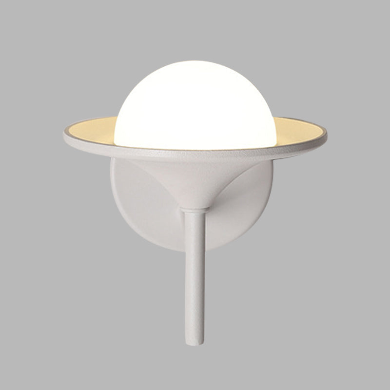 White Flared Sconce Light Fixture Modern LED Metallic Wall Mount Lamp with Ball Milk Glass Shade Clearhalo 'Cast Iron' 'Glass' 'Industrial' 'Modern wall lights' 'Modern' 'Tiffany' 'Traditional wall lights' 'Wall Lamps & Sconces' 'Wall Lights' Lighting' 732545