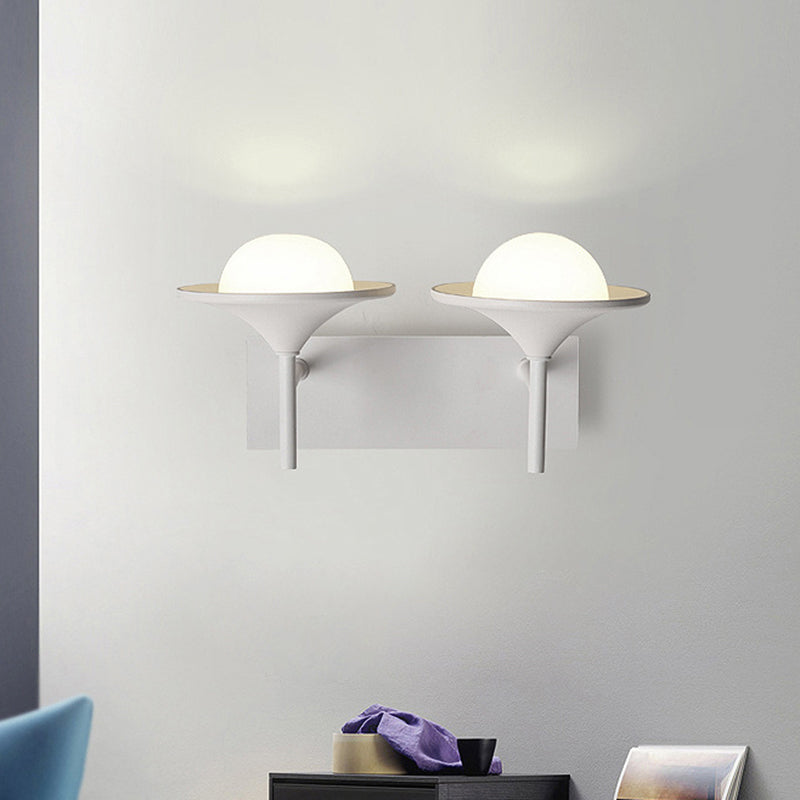 Metallic Flared Wall Lighting Modernism 2 Lights LED Wall Sconce Lamp in White for Bedside Clearhalo 'Cast Iron' 'Glass' 'Industrial' 'Modern wall lights' 'Modern' 'Tiffany' 'Traditional wall lights' 'Wall Lamps & Sconces' 'Wall Lights' Lighting' 732548