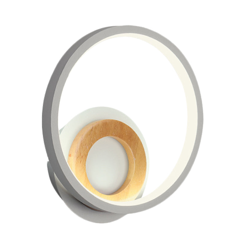 Modernist Ring Wall Sconce Acrylic LED Bedside Wall Mount Fixture in White with Wood Detail, White/Warm Light Clearhalo 'Modern wall lights' 'Modern' 'Wall Lamps & Sconces' 'Wall Lights' Lighting' 732554