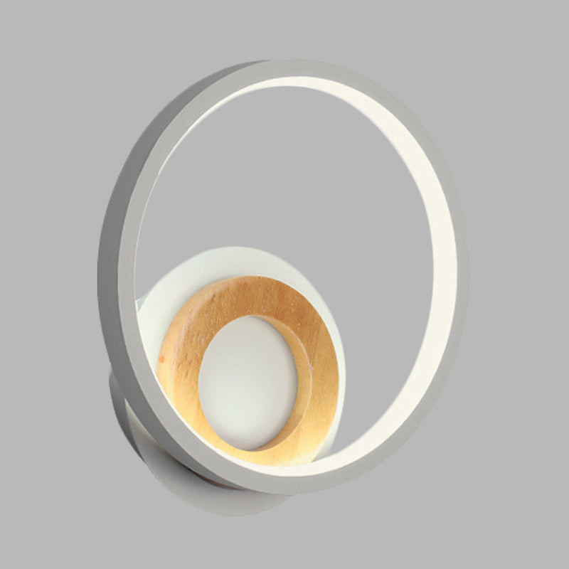 Modernist Ring Wall Sconce Acrylic LED Bedside Wall Mount Fixture in White with Wood Detail, White/Warm Light Clearhalo 'Modern wall lights' 'Modern' 'Wall Lamps & Sconces' 'Wall Lights' Lighting' 732555