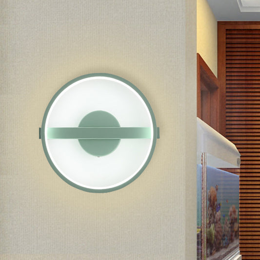 Green Round Sconce Light Minimalist LED Acrylic Wall Lamp Fixture in White/Warm Light, 12.5"/16.5" Dia Clearhalo 'Modern wall lights' 'Modern' 'Wall Lamps & Sconces' 'Wall Lights' Lighting' 732558