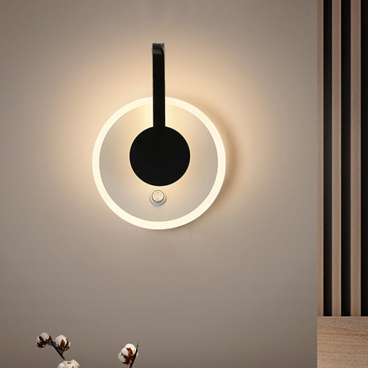 Round and Curved Sconce Modern Nordic Acrylic LED Black Wall Light Fixture in Warm/White Light Black Clearhalo 'Modern wall lights' 'Modern' 'Wall Lamps & Sconces' 'Wall Lights' Lighting' 732563