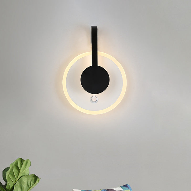 Round and Curved Sconce Modern Nordic Acrylic LED Black Wall Light Fixture in Warm/White Light Clearhalo 'Modern wall lights' 'Modern' 'Wall Lamps & Sconces' 'Wall Lights' Lighting' 732564