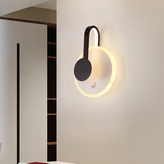 Round and Curved Sconce Modern Nordic Acrylic LED Black Wall Light Fixture in Warm/White Light Clearhalo 'Modern wall lights' 'Modern' 'Wall Lamps & Sconces' 'Wall Lights' Lighting' 732565