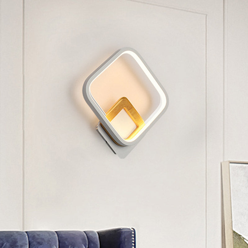 White Rhombus Wall Light Modernist LED Acrylic Wall Sconce with Wood Detail in White/Warm Light Clearhalo 'Modern wall lights' 'Modern' 'Wall Lamps & Sconces' 'Wall Lights' Lighting' 732594