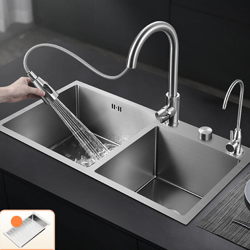 Modern Kitchen Bar Sink Stainless Steel with Drain Assembly Double Basin Kitchen Sink Clearhalo 'Home Improvement' 'home_improvement' 'home_improvement_kitchen_sinks' 'Kitchen Remodel & Kitchen Fixtures' 'Kitchen Sinks & Faucet Components' 'Kitchen Sinks' 'kitchen_sinks' 7325942