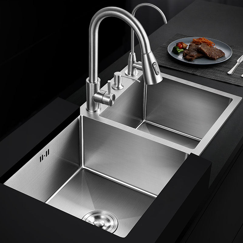 Modern Kitchen Bar Sink Stainless Steel with Drain Assembly Double Basin Kitchen Sink Clearhalo 'Home Improvement' 'home_improvement' 'home_improvement_kitchen_sinks' 'Kitchen Remodel & Kitchen Fixtures' 'Kitchen Sinks & Faucet Components' 'Kitchen Sinks' 'kitchen_sinks' 7325945