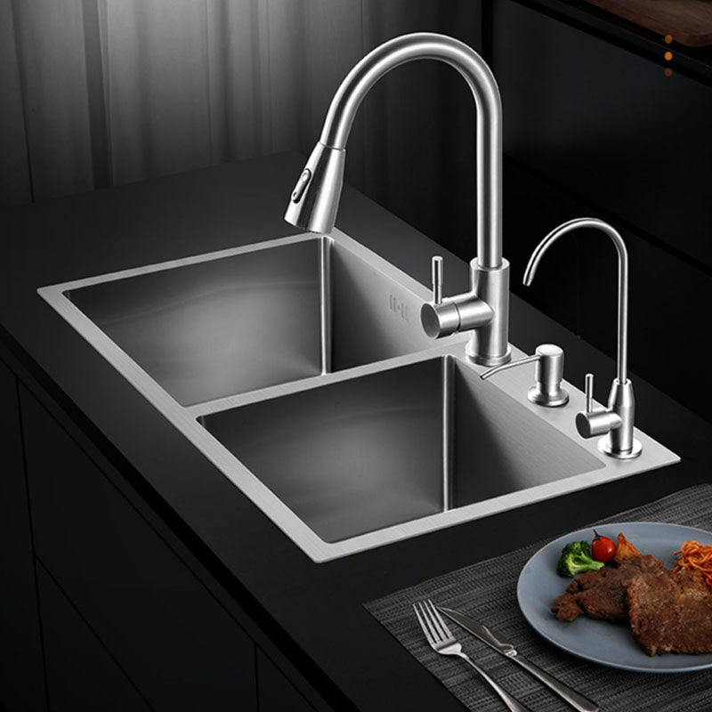 Modern Kitchen Bar Sink Stainless Steel with Drain Assembly Double Basin Kitchen Sink Clearhalo 'Home Improvement' 'home_improvement' 'home_improvement_kitchen_sinks' 'Kitchen Remodel & Kitchen Fixtures' 'Kitchen Sinks & Faucet Components' 'Kitchen Sinks' 'kitchen_sinks' 7325947