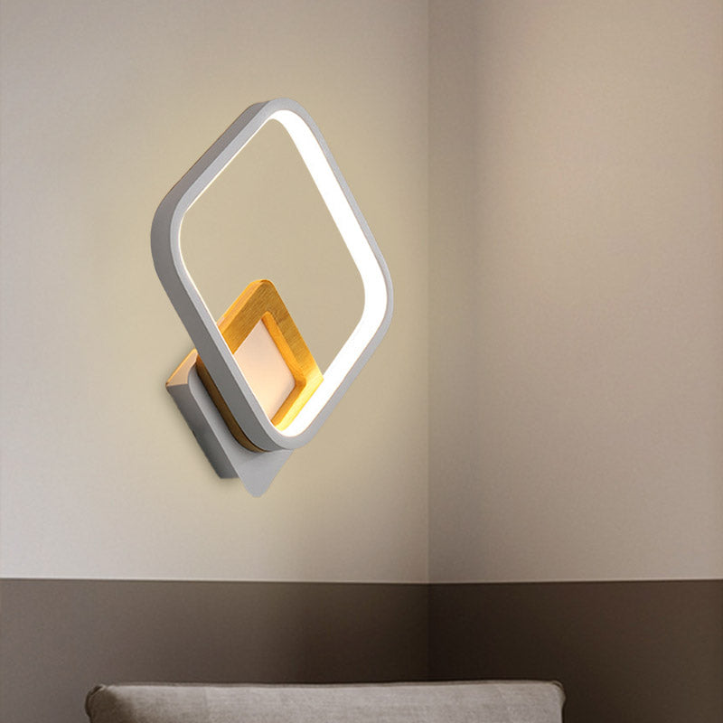 White Rhombus Wall Light Modernist LED Acrylic Wall Sconce with Wood Detail in White/Warm Light Clearhalo 'Modern wall lights' 'Modern' 'Wall Lamps & Sconces' 'Wall Lights' Lighting' 732595