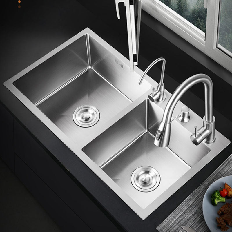 Modern Kitchen Bar Sink Stainless Steel with Drain Assembly Double Basin Kitchen Sink Clearhalo 'Home Improvement' 'home_improvement' 'home_improvement_kitchen_sinks' 'Kitchen Remodel & Kitchen Fixtures' 'Kitchen Sinks & Faucet Components' 'Kitchen Sinks' 'kitchen_sinks' 7325957