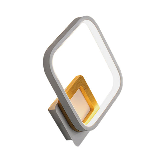 White Rhombus Wall Light Modernist LED Acrylic Wall Sconce with Wood Detail in White/Warm Light Clearhalo 'Modern wall lights' 'Modern' 'Wall Lamps & Sconces' 'Wall Lights' Lighting' 732596