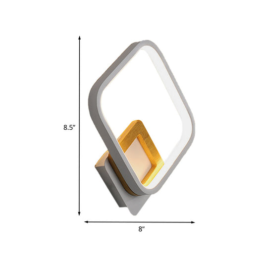 White Rhombus Wall Light Modernist LED Acrylic Wall Sconce with Wood Detail in White/Warm Light Clearhalo 'Modern wall lights' 'Modern' 'Wall Lamps & Sconces' 'Wall Lights' Lighting' 732597