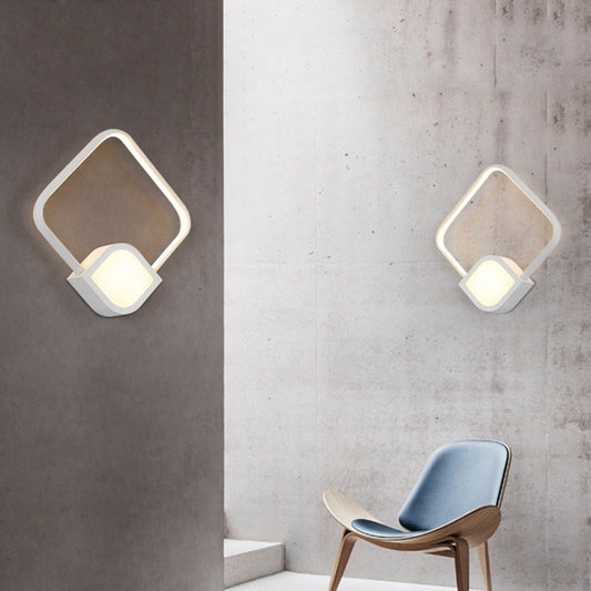 Modernist LED Sconce White Finish Rhombus Wall Mount Lighting with Acrylic Shade for Stairway Clearhalo 'Modern wall lights' 'Modern' 'Wall Lamps & Sconces' 'Wall Lights' Lighting' 732600