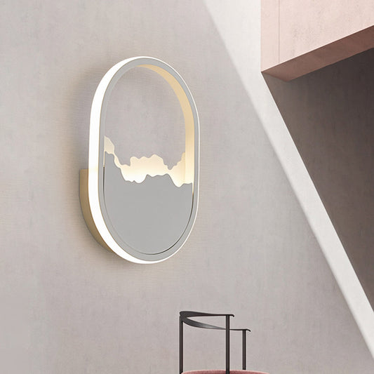 Modernism Oval Wall Mount Light Iron LED Stairway Sconce Lamp Fixture in White with Cracked Design White Clearhalo 'Cast Iron' 'Glass' 'Industrial' 'Modern wall lights' 'Modern' 'Tiffany' 'Traditional wall lights' 'Wall Lamps & Sconces' 'Wall Lights' Lighting' 732603