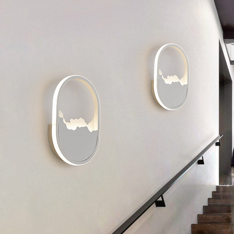 Modernism Oval Wall Mount Light Iron LED Stairway Sconce Lamp Fixture in White with Cracked Design Clearhalo 'Cast Iron' 'Glass' 'Industrial' 'Modern wall lights' 'Modern' 'Tiffany' 'Traditional wall lights' 'Wall Lamps & Sconces' 'Wall Lights' Lighting' 732605