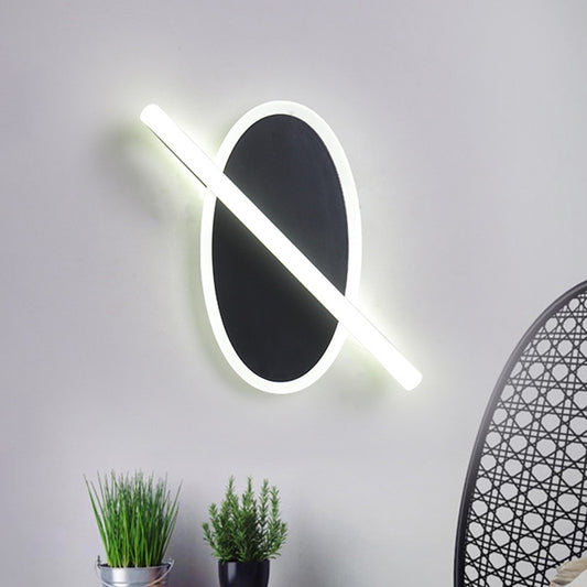 Oval and Ring Wall Mount Lighting Modern Acrylic LED Stairway Wall Lamp Sconce in Black, White/Warm Light Black Clearhalo 'Modern wall lights' 'Modern' 'Wall Lamps & Sconces' 'Wall Lights' Lighting' 732633