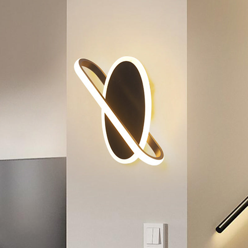 Oval and Ring Wall Mount Lighting Modern Acrylic LED Stairway Wall Lamp Sconce in Black, White/Warm Light Clearhalo 'Modern wall lights' 'Modern' 'Wall Lamps & Sconces' 'Wall Lights' Lighting' 732634