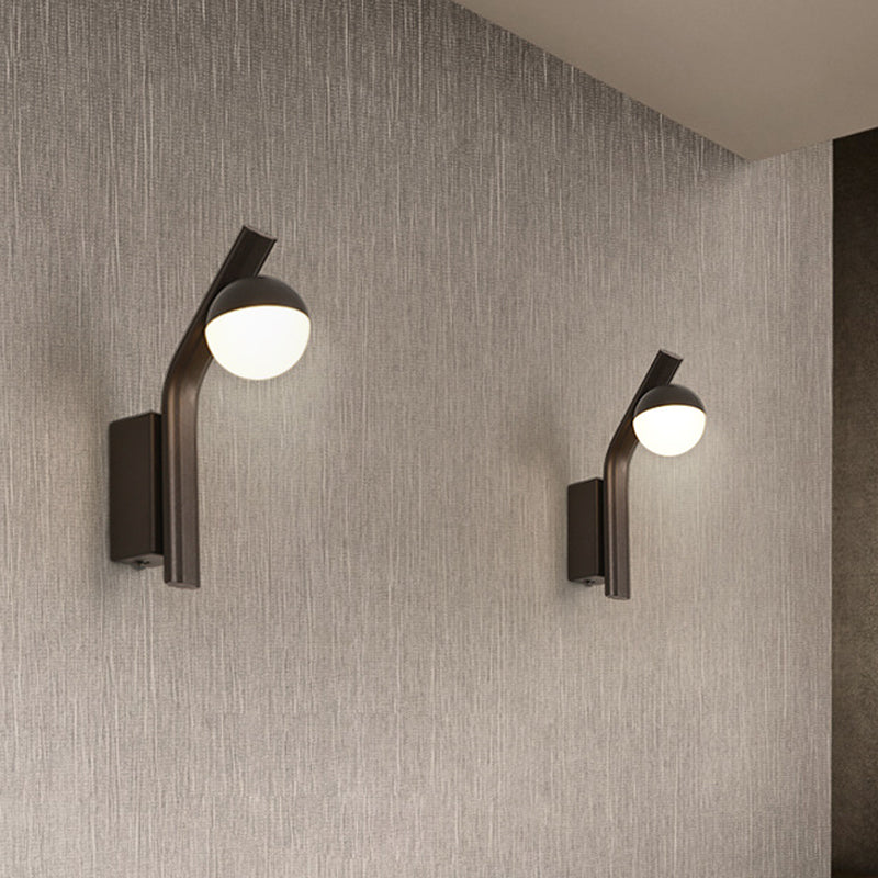 Modernist Orb Sconce Lighting White Glass LED Stairway Wall Mount in Coffee with Angled Metal Arm Clearhalo 'Cast Iron' 'Glass' 'Industrial' 'Modern wall lights' 'Modern' 'Tiffany' 'Traditional wall lights' 'Wall Lamps & Sconces' 'Wall Lights' Lighting' 732640