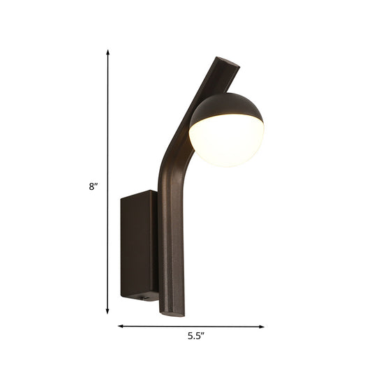 Modernist Orb Sconce Lighting White Glass LED Stairway Wall Mount in Coffee with Angled Metal Arm Clearhalo 'Cast Iron' 'Glass' 'Industrial' 'Modern wall lights' 'Modern' 'Tiffany' 'Traditional wall lights' 'Wall Lamps & Sconces' 'Wall Lights' Lighting' 732642