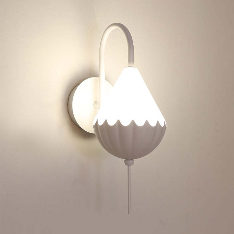 Metallic Curved Arm Wall Light Fixture Contemporary LED Wall Sconce in White with Pear Acrylic Shade Clearhalo 'Cast Iron' 'Glass' 'Industrial' 'Modern wall lights' 'Modern' 'Tiffany' 'Traditional wall lights' 'Wall Lamps & Sconces' 'Wall Lights' Lighting' 732646