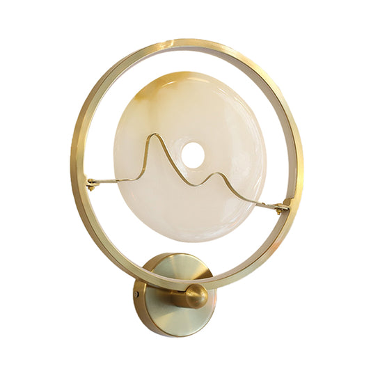 Contemporary Jade Clothing Sconce Lighting Stone LED Corridor Wall Mount Lamp with Gold Ring Clearhalo 'Modern wall lights' 'Modern' 'Wall Lamps & Sconces' 'Wall Lights' Lighting' 732650