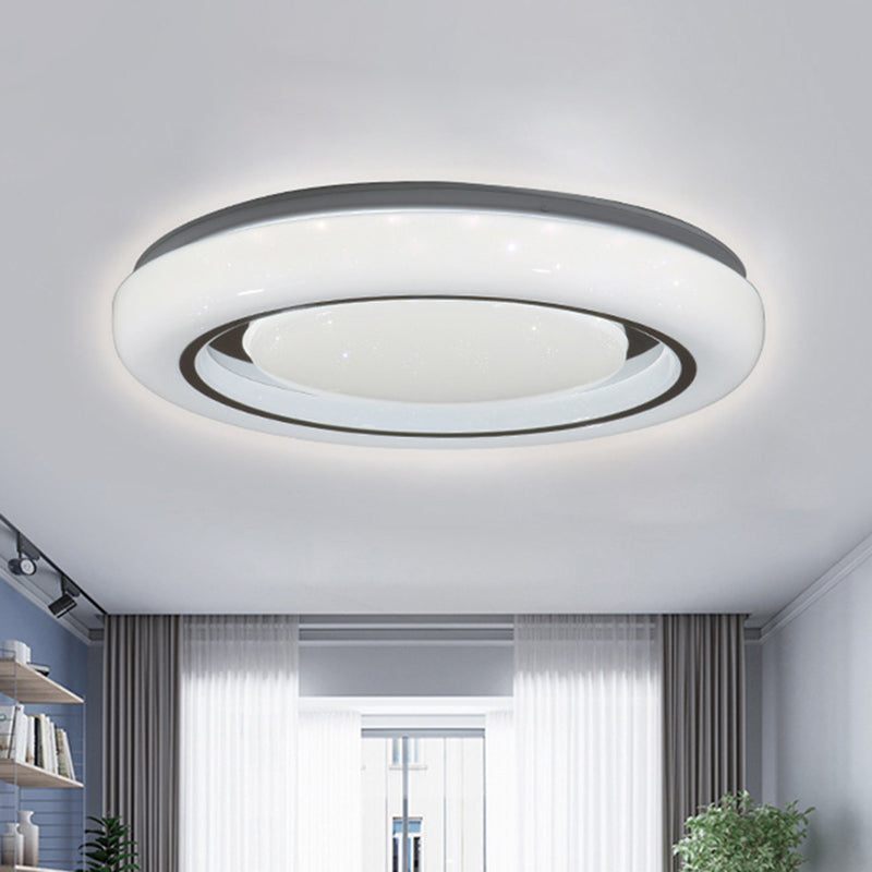 16"/19.5" Dia LED Bedroom Flushmount Modern Black and White Flush Ceiling Lamp with Circle Acrylic Shade in Warm/White Light Black-White Clearhalo 'Ceiling Lights' 'Close To Ceiling Lights' 'Close to ceiling' 'Flush mount' Lighting' 732688