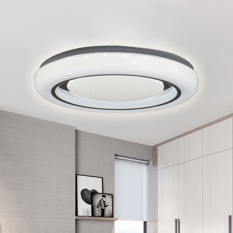 16"/19.5" Dia LED Bedroom Flushmount Modern Black and White Flush Ceiling Lamp with Circle Acrylic Shade in Warm/White Light Clearhalo 'Ceiling Lights' 'Close To Ceiling Lights' 'Close to ceiling' 'Flush mount' Lighting' 732689