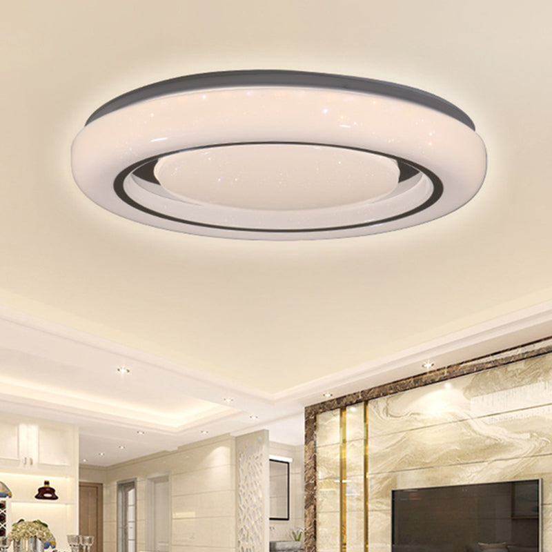 16"/19.5" Dia LED Bedroom Flushmount Modern Black and White Flush Ceiling Lamp with Circle Acrylic Shade in Warm/White Light Clearhalo 'Ceiling Lights' 'Close To Ceiling Lights' 'Close to ceiling' 'Flush mount' Lighting' 732690