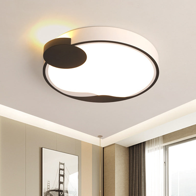 16"/19.5" W Drum Acrylic Flush Mount Fixture Modernism White and Black LED Ceiling Lamp in White/Warm Light Black-White Clearhalo 'Ceiling Lights' 'Close To Ceiling Lights' 'Close to ceiling' 'Flush mount' Lighting' 732708