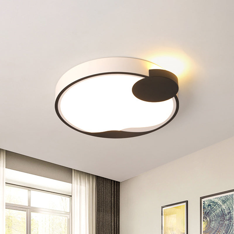 16"/19.5" W Drum Acrylic Flush Mount Fixture Modernism White and Black LED Ceiling Lamp in White/Warm Light Clearhalo 'Ceiling Lights' 'Close To Ceiling Lights' 'Close to ceiling' 'Flush mount' Lighting' 732710