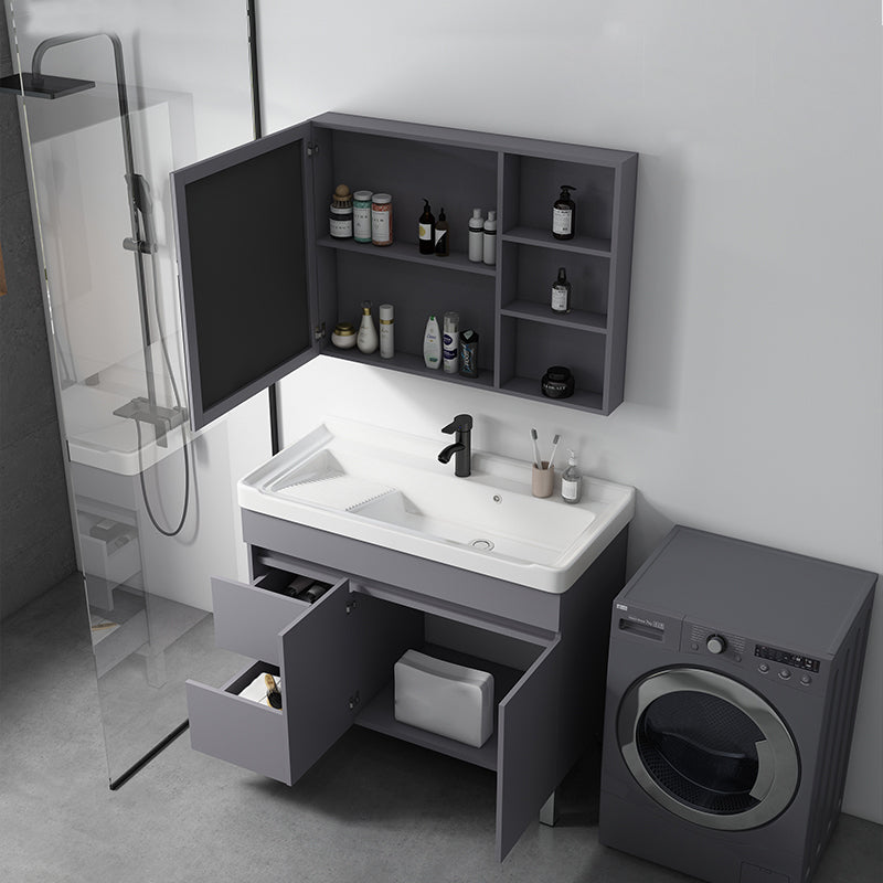 Modern Ceramic Rectangular Vanity Sink Single-Sink Freestanding Vanity Set Clearhalo 'Bathroom Remodel & Bathroom Fixtures' 'Bathroom Vanities' 'bathroom_vanities' 'Home Improvement' 'home_improvement' 'home_improvement_bathroom_vanities' 7327169