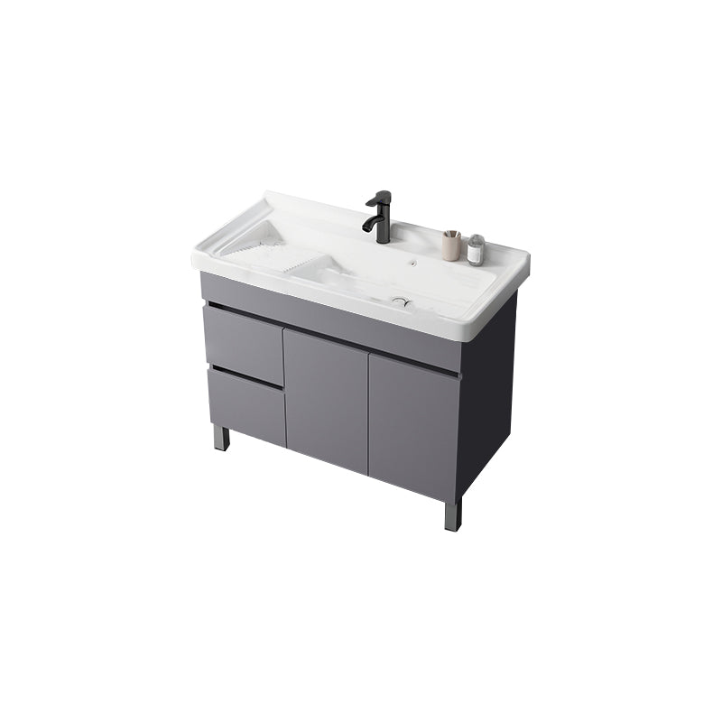 Modern Ceramic Rectangular Vanity Sink Single-Sink Freestanding Vanity Set Vanity & Faucet Washboard Included Clearhalo 'Bathroom Remodel & Bathroom Fixtures' 'Bathroom Vanities' 'bathroom_vanities' 'Home Improvement' 'home_improvement' 'home_improvement_bathroom_vanities' 7327176