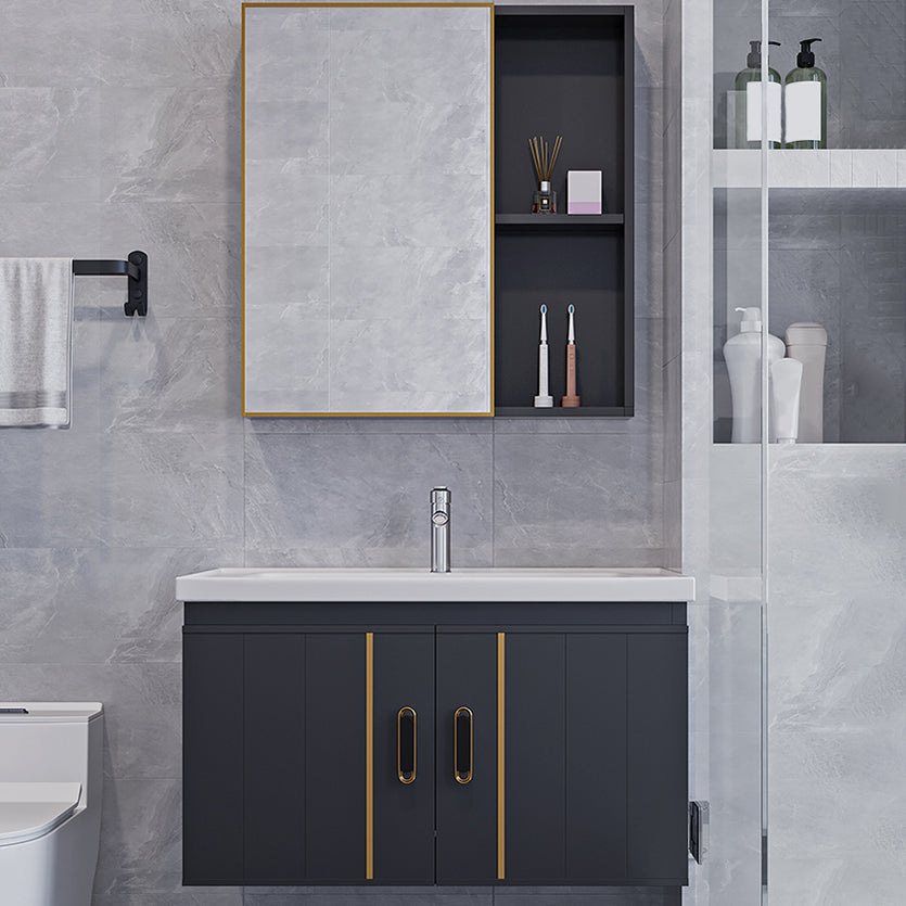 Glam Single Wall Mount Sink Vanity Gray Metal Base Rectangular Vanity Set Clearhalo 'Bathroom Remodel & Bathroom Fixtures' 'Bathroom Vanities' 'bathroom_vanities' 'Home Improvement' 'home_improvement' 'home_improvement_bathroom_vanities' 7327197