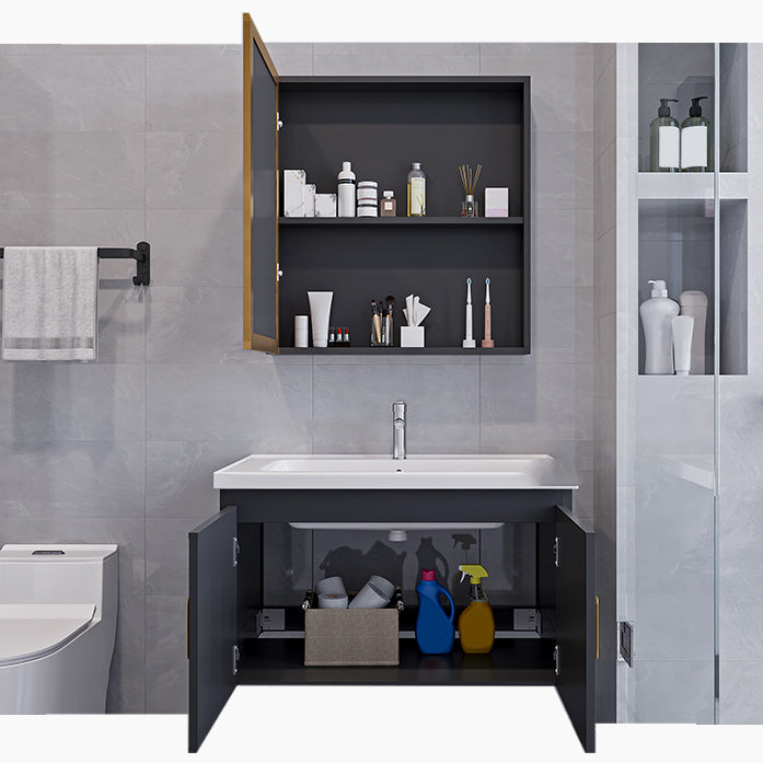 Glam Single Wall Mount Sink Vanity Gray Metal Base Rectangular Vanity Set Clearhalo 'Bathroom Remodel & Bathroom Fixtures' 'Bathroom Vanities' 'bathroom_vanities' 'Home Improvement' 'home_improvement' 'home_improvement_bathroom_vanities' 7327204
