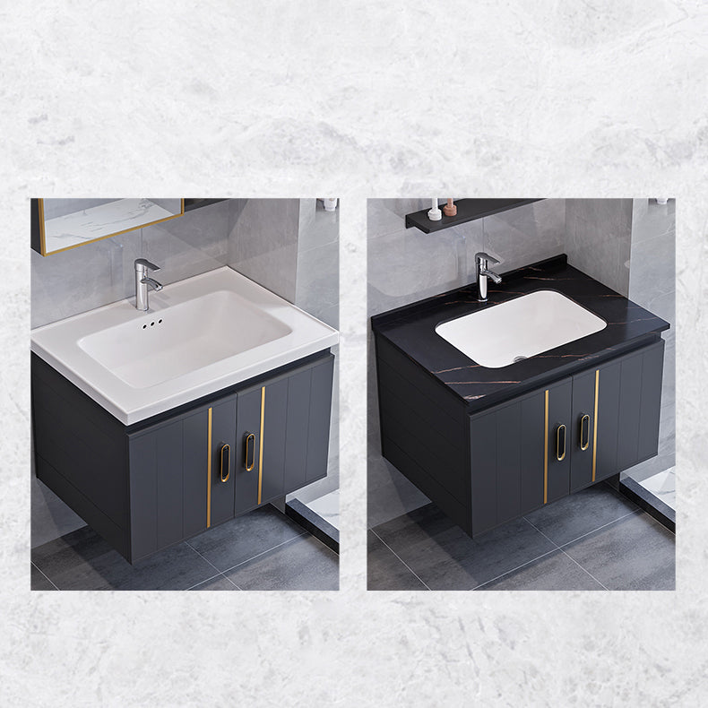 Glam Single Wall Mount Sink Vanity Gray Metal Base Rectangular Vanity Set Clearhalo 'Bathroom Remodel & Bathroom Fixtures' 'Bathroom Vanities' 'bathroom_vanities' 'Home Improvement' 'home_improvement' 'home_improvement_bathroom_vanities' 7327209