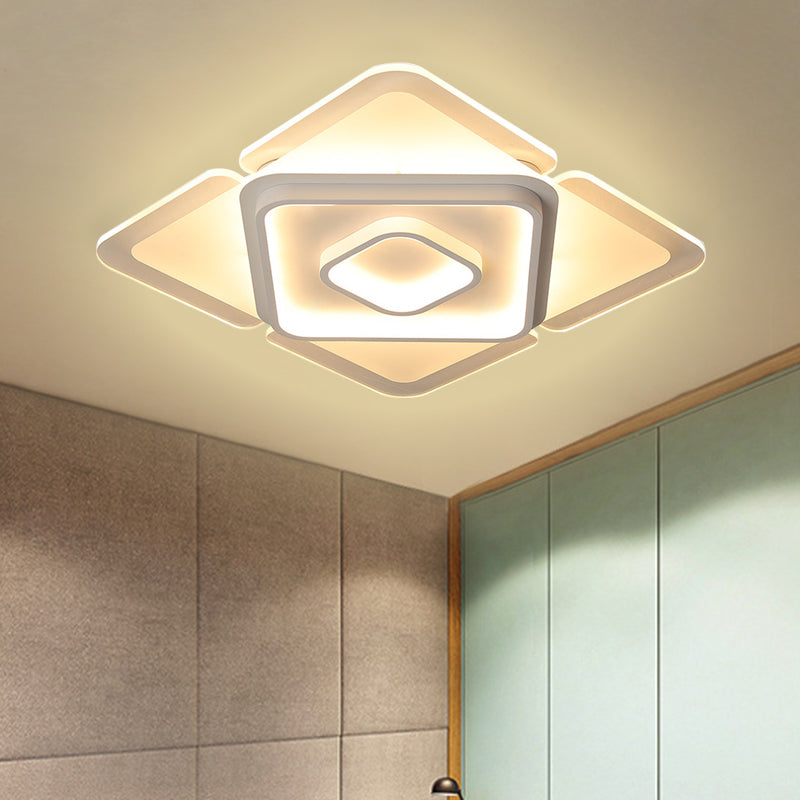 16"/19.5" W LED Bedroom Flush Lamp Contemporary White Flushmount with Square Acrylic Shade in White/Warm Light White Clearhalo 'Ceiling Lights' 'Close To Ceiling Lights' 'Close to ceiling' 'Flush mount' Lighting' 732723